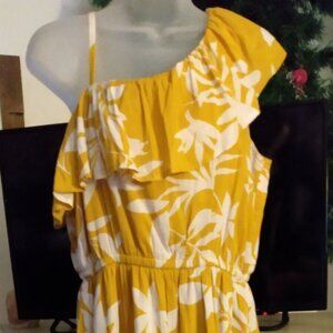 Old Navy Dress Tropical Hibiscus One Shoulder Midi Flounce Boho Size Medium